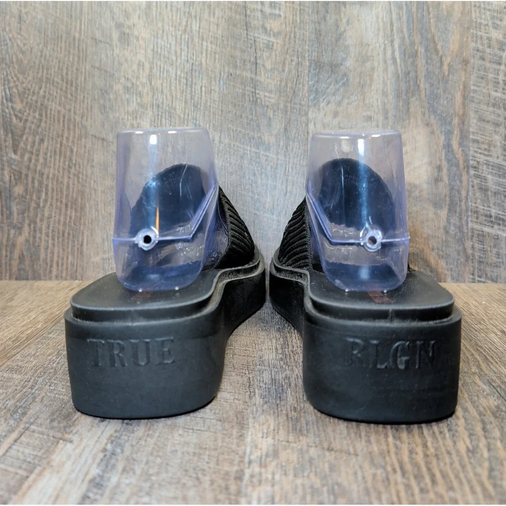 True Religion Jann Black Slip On Platform Open Toe Sandals Womens Size 8